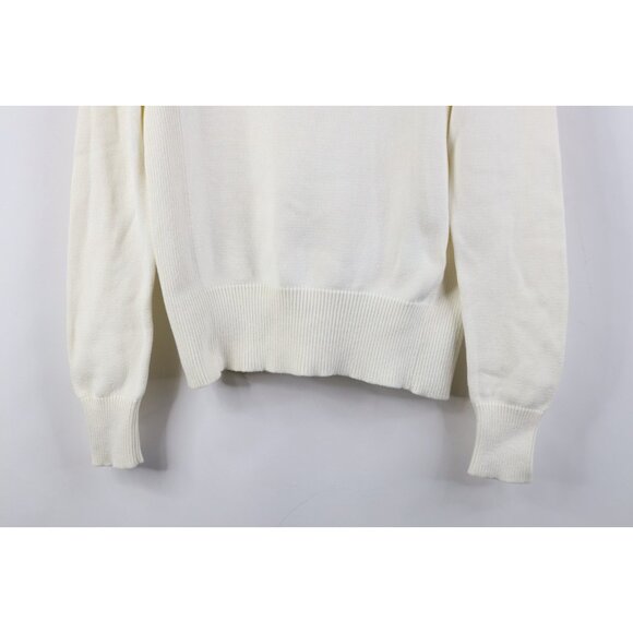 Vintage 90s Y2K Tommy Hilfiger Womens M Babydoll Center Logo Knit Sweater Cream - Picture 3 of 13